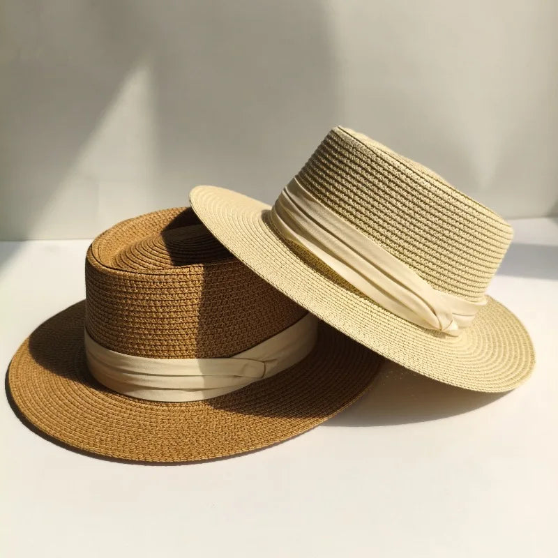 Wide Brim Hats Ribbon Straw Sun Protection — Natural | KIMLUD
