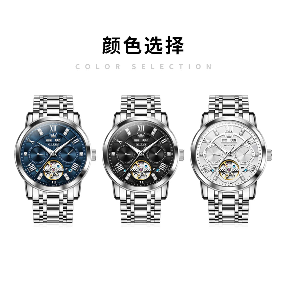 Stainless Steel Automatic Wristwatch — Black | KIMLUD
