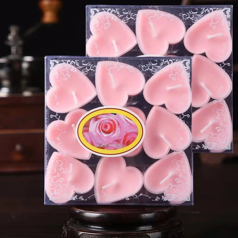 9pcs Heart-Shaped Scented Tea Candles Set Wedding Supplies Romantic Decor Creative Love Candle Marriage Proposals Birthday Gift
