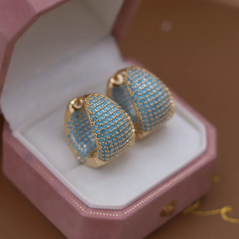 14K Plated Hoop Earrings Water-Drop Large — Blue | KIMLUD