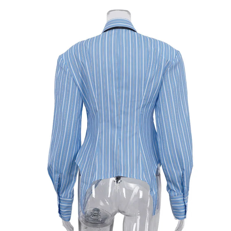 Stripe Printed Shirt Long Sleeve — Light Blue | KIMLUD