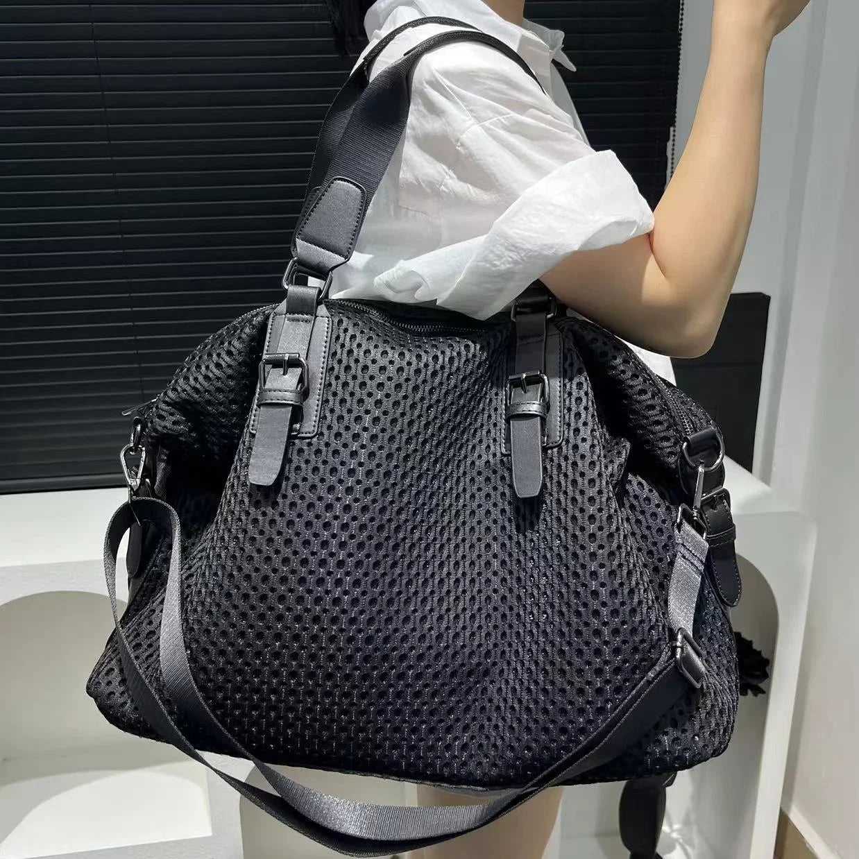 Waterproof Nylon Travel Bag Large — Black | KIMLUD