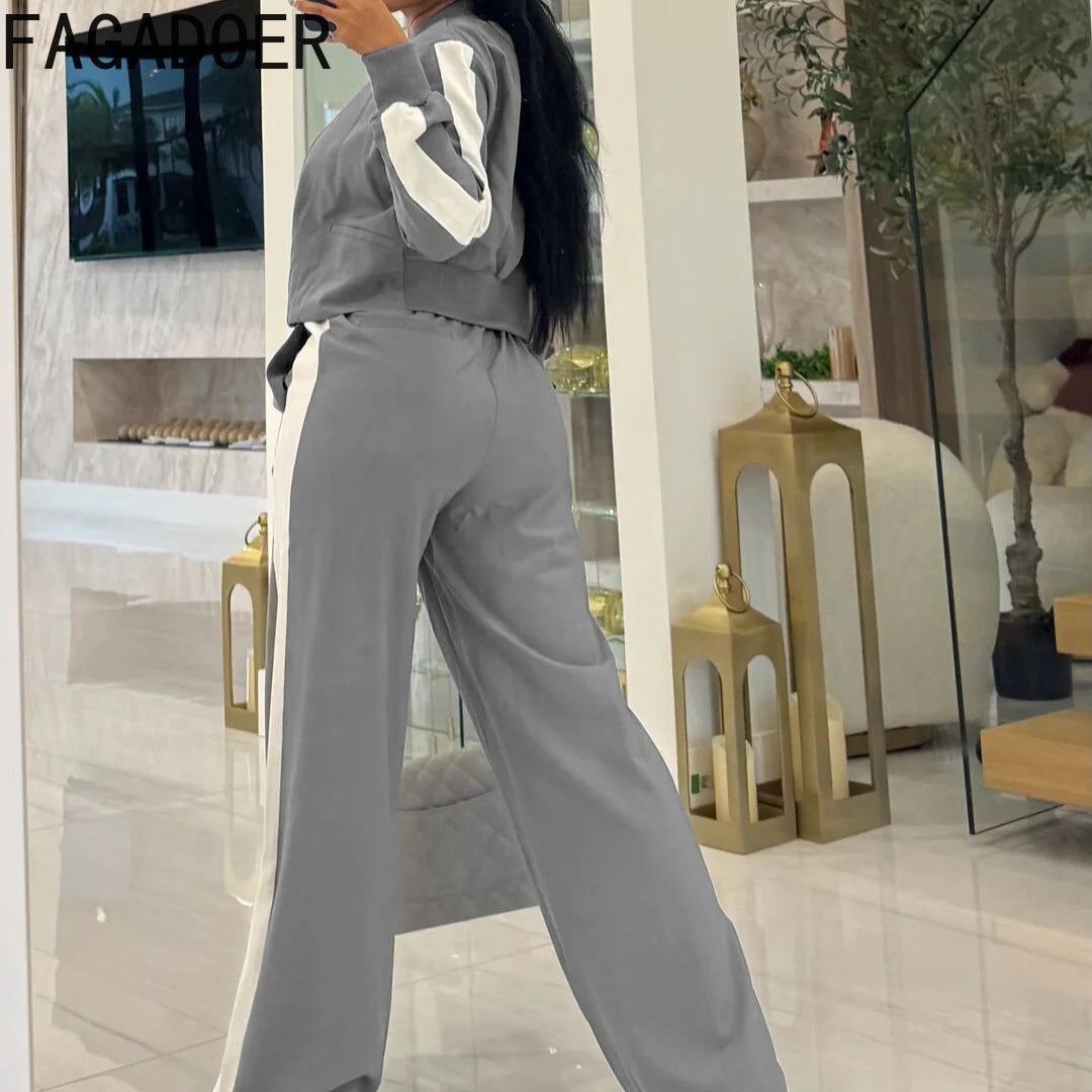 Two-Piece Polyester Spandex Set Crop Top And Long Pants — White | KIMLUD