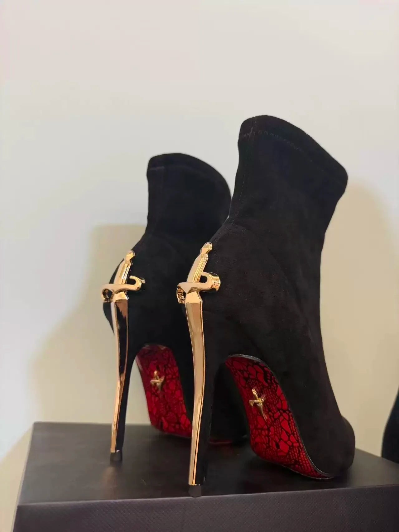 Velvet Boots "High Heel Ankle Boots" Winter — Red | KIMLUD