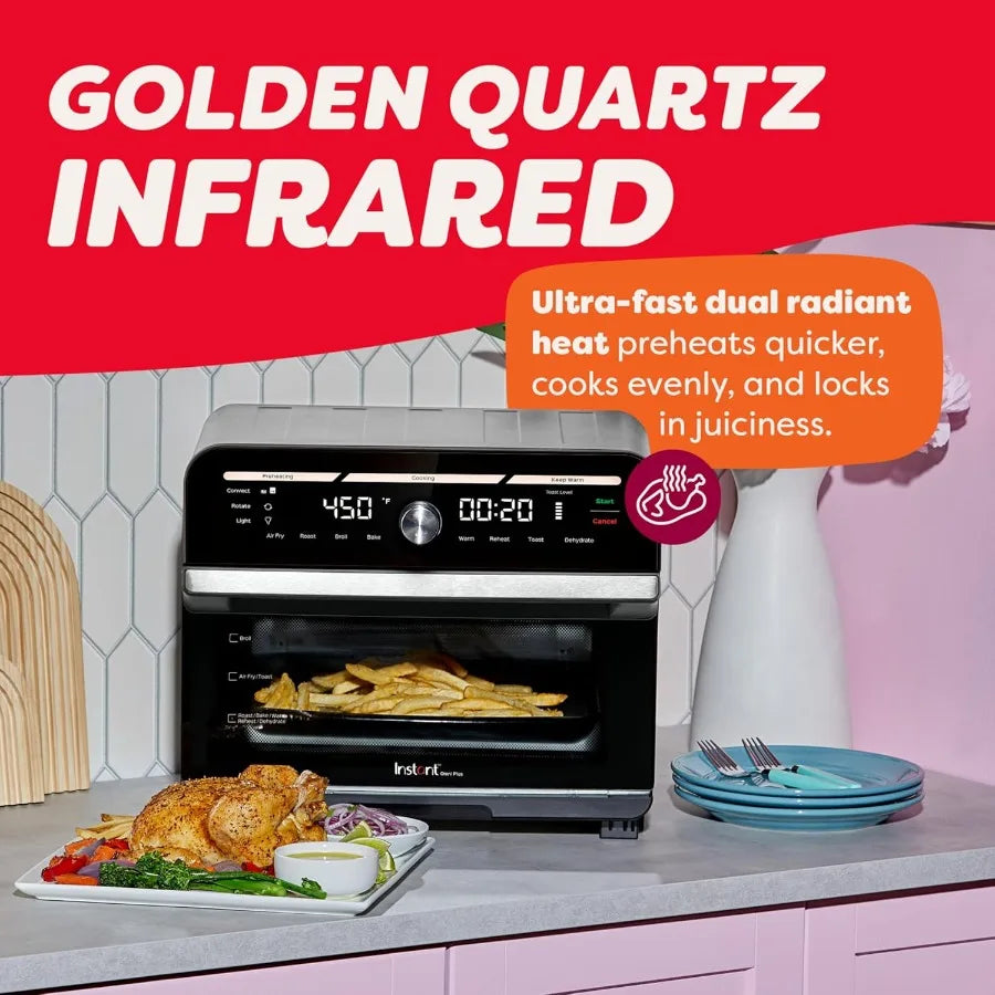 19QT 18L Toaster Oven Air Fryer with 10in1 Functions for Home Kitchen Fits 12 Pizza Ideal for Crisping Broiling Baking Roasting