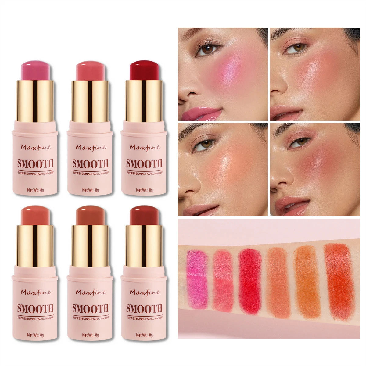Sculpting Smooth Blush Stick With Natural Long Lasting Effect For Brightening And Universal Use On Eyeshadow And Lips
