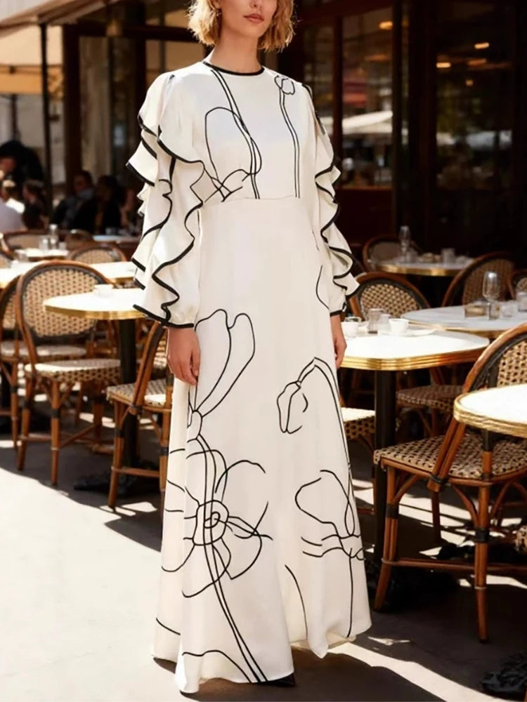 Dress – Boho Ruffled Maxi – Polyester – Floor-Length | KIMLUD