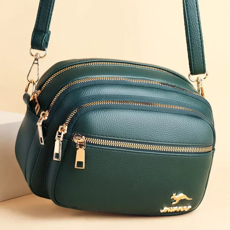 Soft Leather Shoulder Messenger Bag With Multiple Pockets And Wear-Resistant Finish — Black | KIMLUD