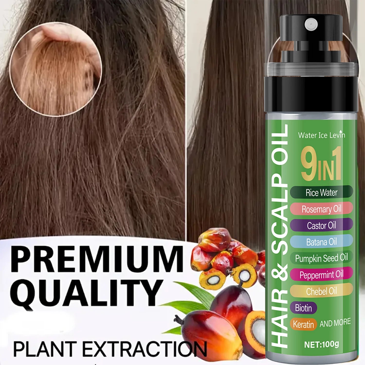 Multi-Botanic Hair Elixir 120ml - Rice Water & Keratin Fusion, 7 Oils Scalp Nourishment, Frizz-Free Shine