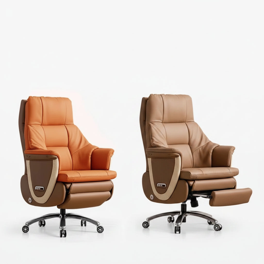 Leather Recliner Office Chair Massage — Brown | KIMLUD