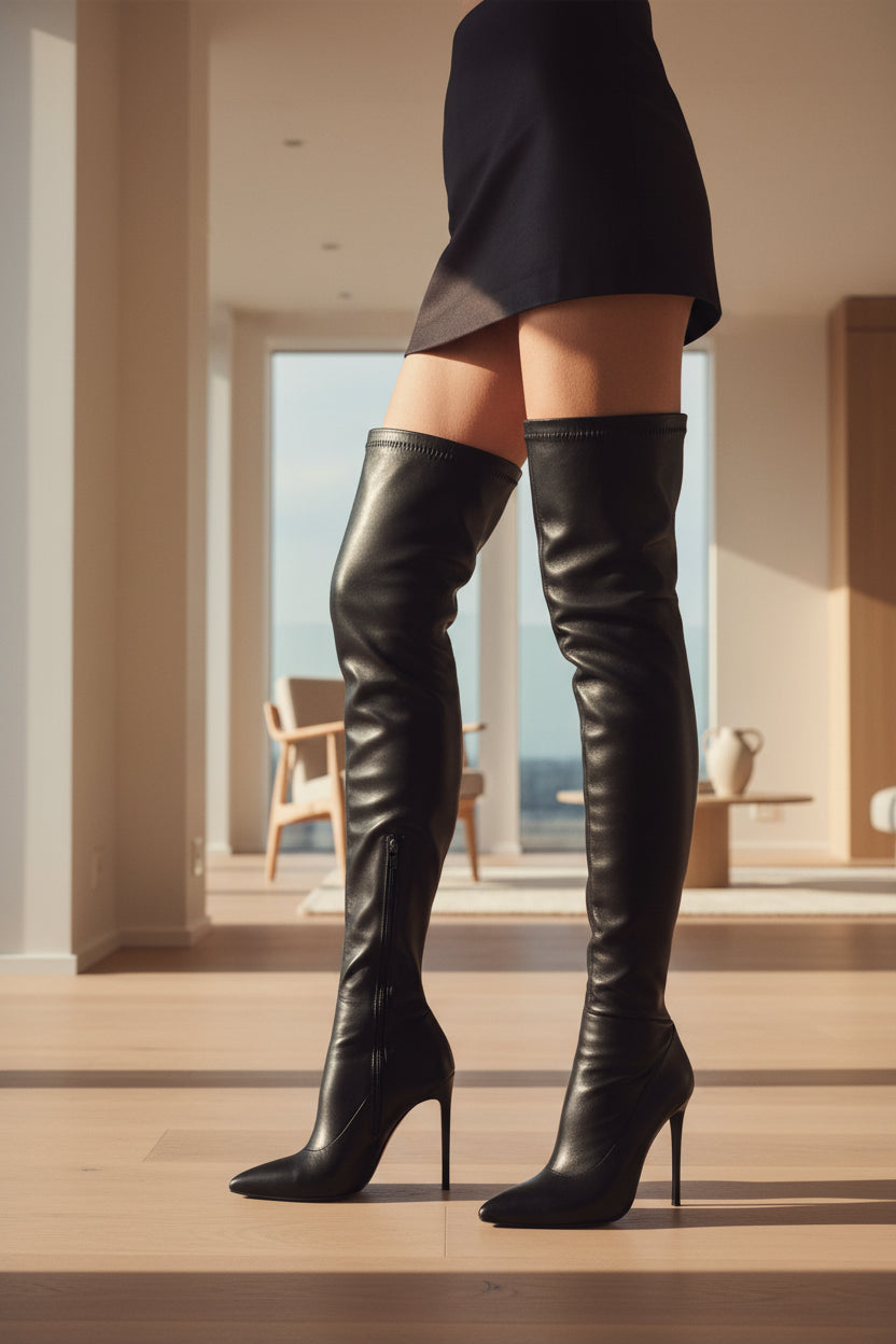 KIMLUD, Black Pointed Toe Over the Knee Boots Stiletto High Heel Side Zipper Matte Leather Sexy Women Shoes 2024 Zapatos Para Mujere, KIMLUD Womens Clothes
