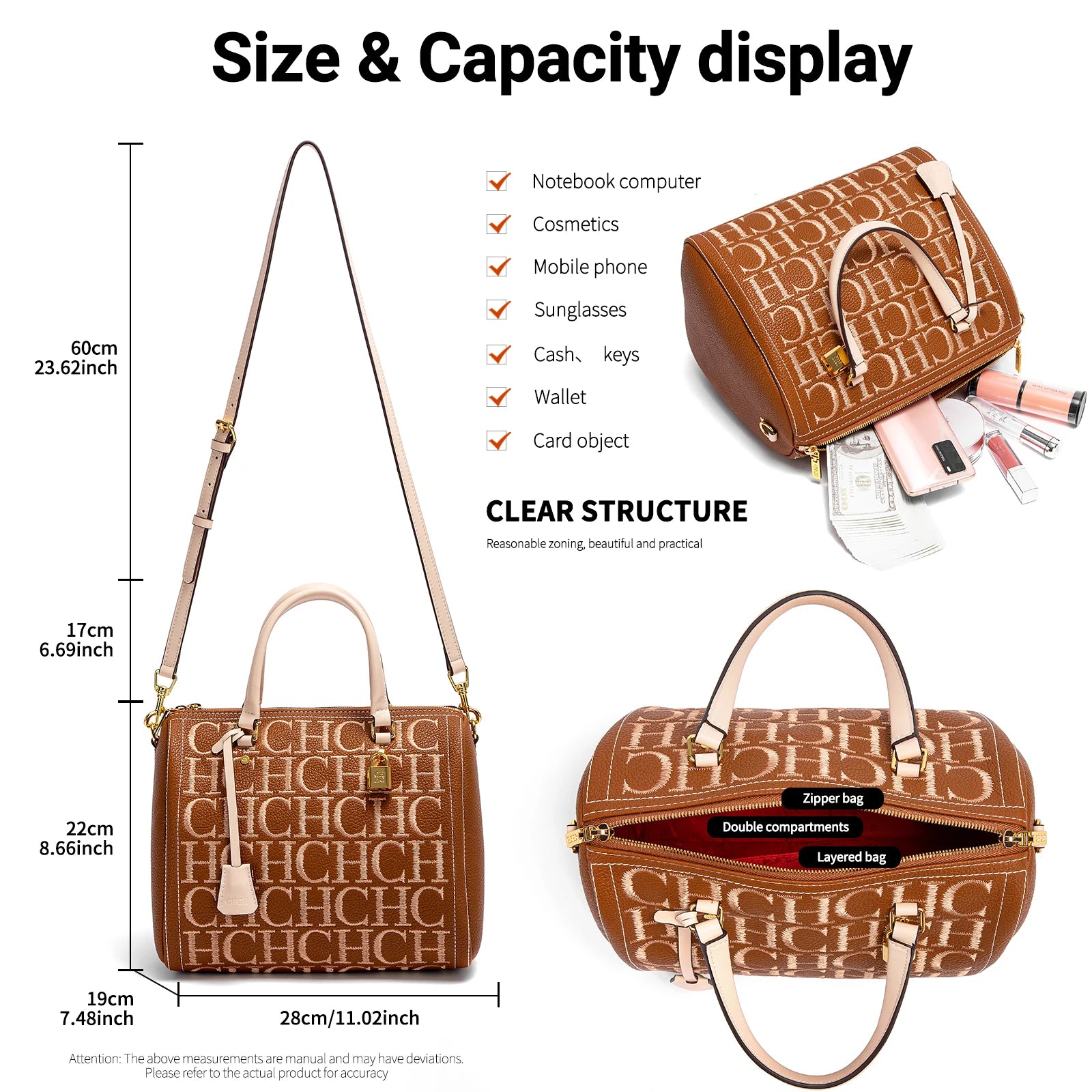 Pebbled PU Shoulder Bag Embroidered Letter Design — Brown | KIMLUD