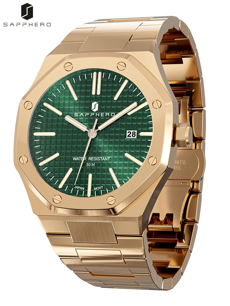 SAPPHERO Rose gold Men watches 30M waterproof stainless steels watches Quartz Watch  Men Business Fashion watches for men watche
