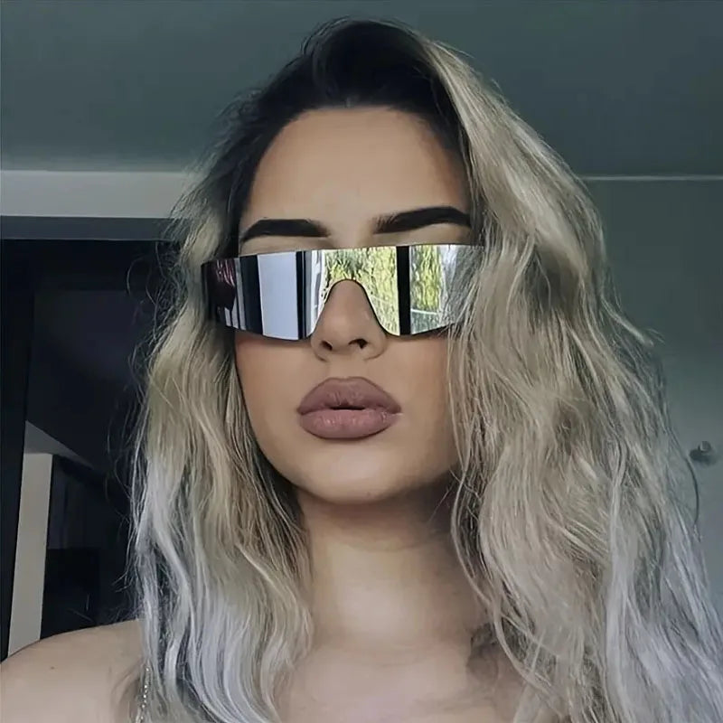 Cycling Punk Eyeglasses Wrap Around Mirrored Lenses — Black | KIMLUD