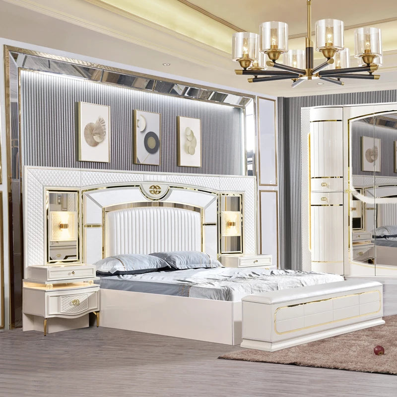 A Factory Price Luxury Bedroom Set Furniture king Size Bed Furniture with Led Light Bedroom Furniture Sets