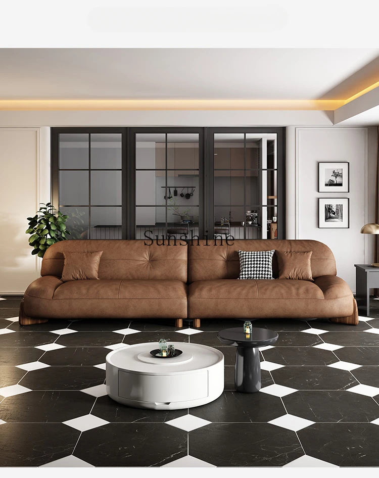 Leather Oil Wax Retro Italian Sofa Compact Design For Small Apartments — Cognac Brown | KIMLUD