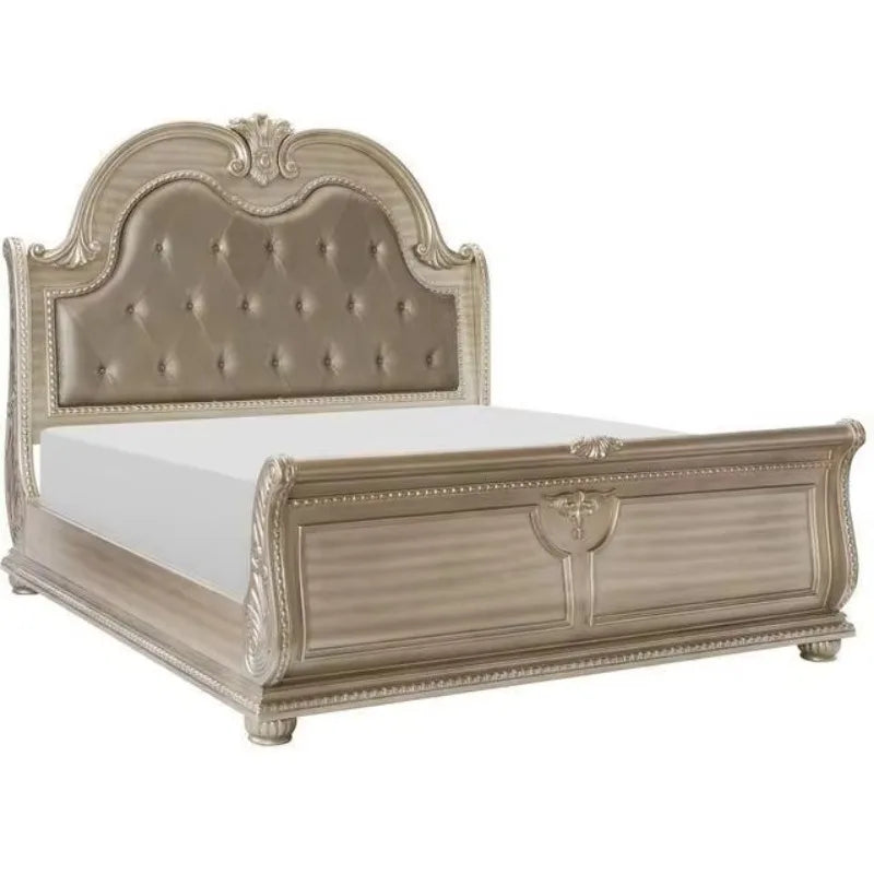 Classic Upholstered Bed Set Custom Size Queen And King — Ivory | KIMLUD