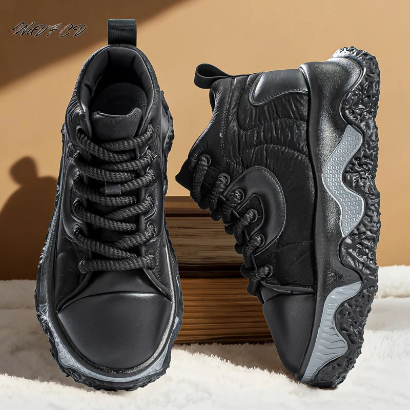 Chunky Sneaker Men Designer Winter Plush Warm Punk Board Shoes Fashion Casual Leather Height Increased Flat Platform Sport Shoes