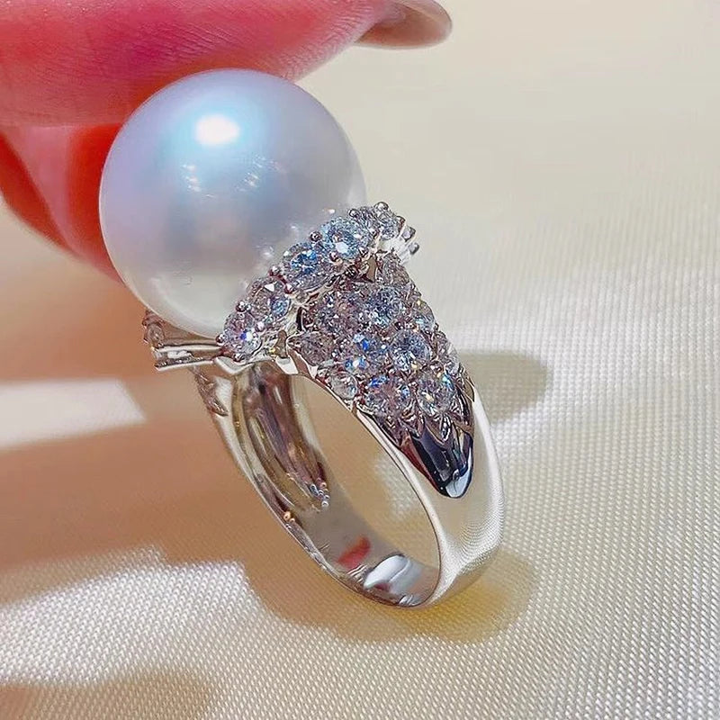 Huitan Sweet Imitation Pearl Rings Women Engagement Wedding Party Luxury Fashion Female Finger Accessories Eternity Jewelry 2022