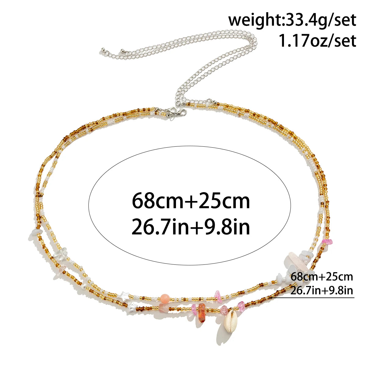 Beaded Bohemian Belly Chain Two-Piece Set Colorful Rice Beads — Multicolor | KIMLUD