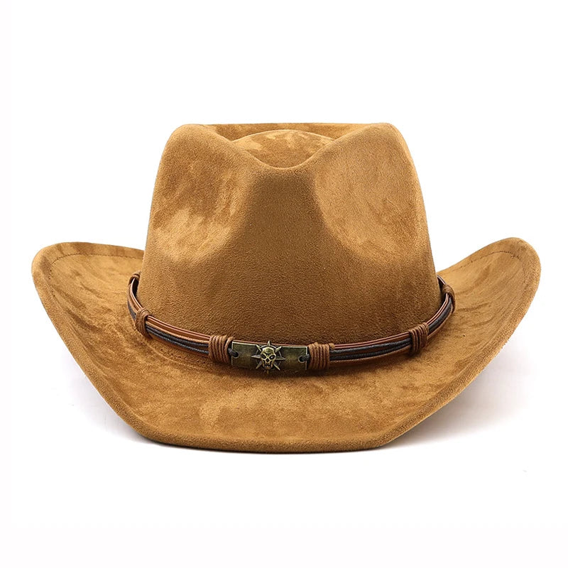 Suede Western Cowboy Hat Rolled Brim Unisex — Brown | KIMLUD