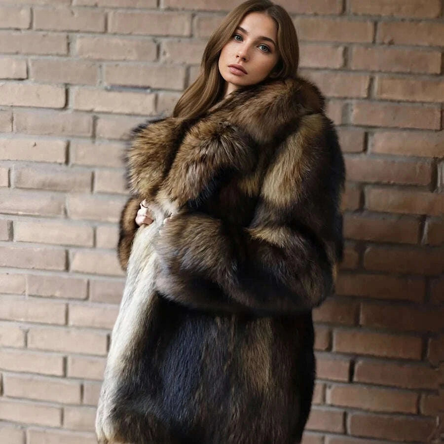 KIMLUD, Natural Raccoon Fur Jacket With Collar Warm Winter Jackets For Women Real Fur Coat  High Quality Genuine Fur Outwear, KIMLUD Womens Clothes