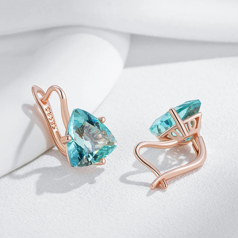 Rose Gold Dangle Earrings Green Natural Zircon Drop — Green | KIMLUD