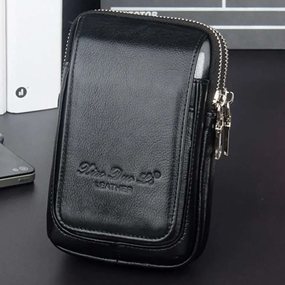 Genuine Leather Waist Pack Coin Pouch — Black | KIMLUD