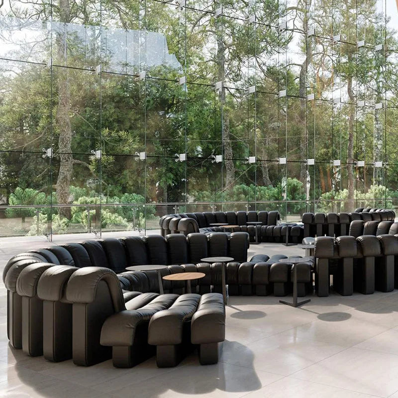 Leather Lux Curved Modular Sofa Set — Black | KIMLUD