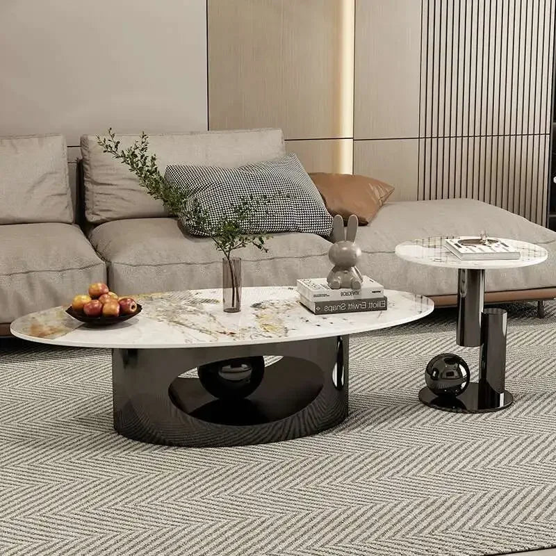 Marble Effect Coffee Table Nordic Oval — White | KIMLUD