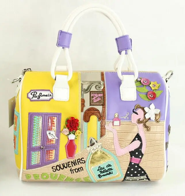PU Leather Handbag Large Capacity Boston Bag — Multicolor | KIMLUD