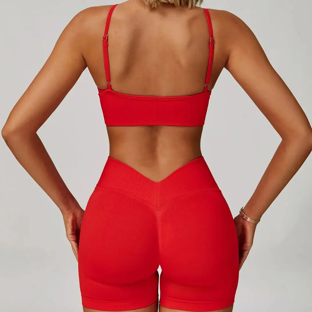 Seamless Nylon-Elastane Yoga Set High Waist Breathable — Crimson Red | KIMLUD