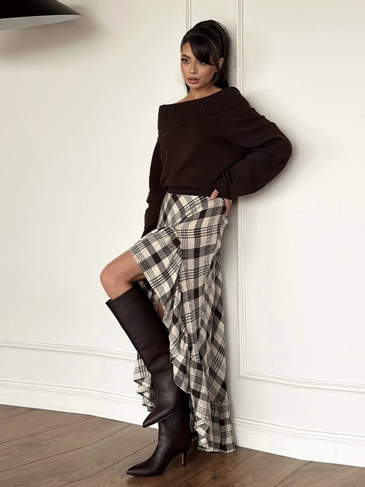 Fashion Black White Plaid Skirt Women Ruff Irregular High Waist Loose Skirts Female Spring New Chic Casual Holiday Streetwear