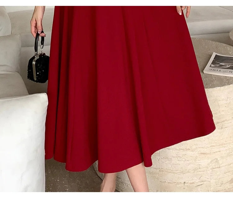 Square-Collar Bodycon Midi Dress Long — White | KIMLUD