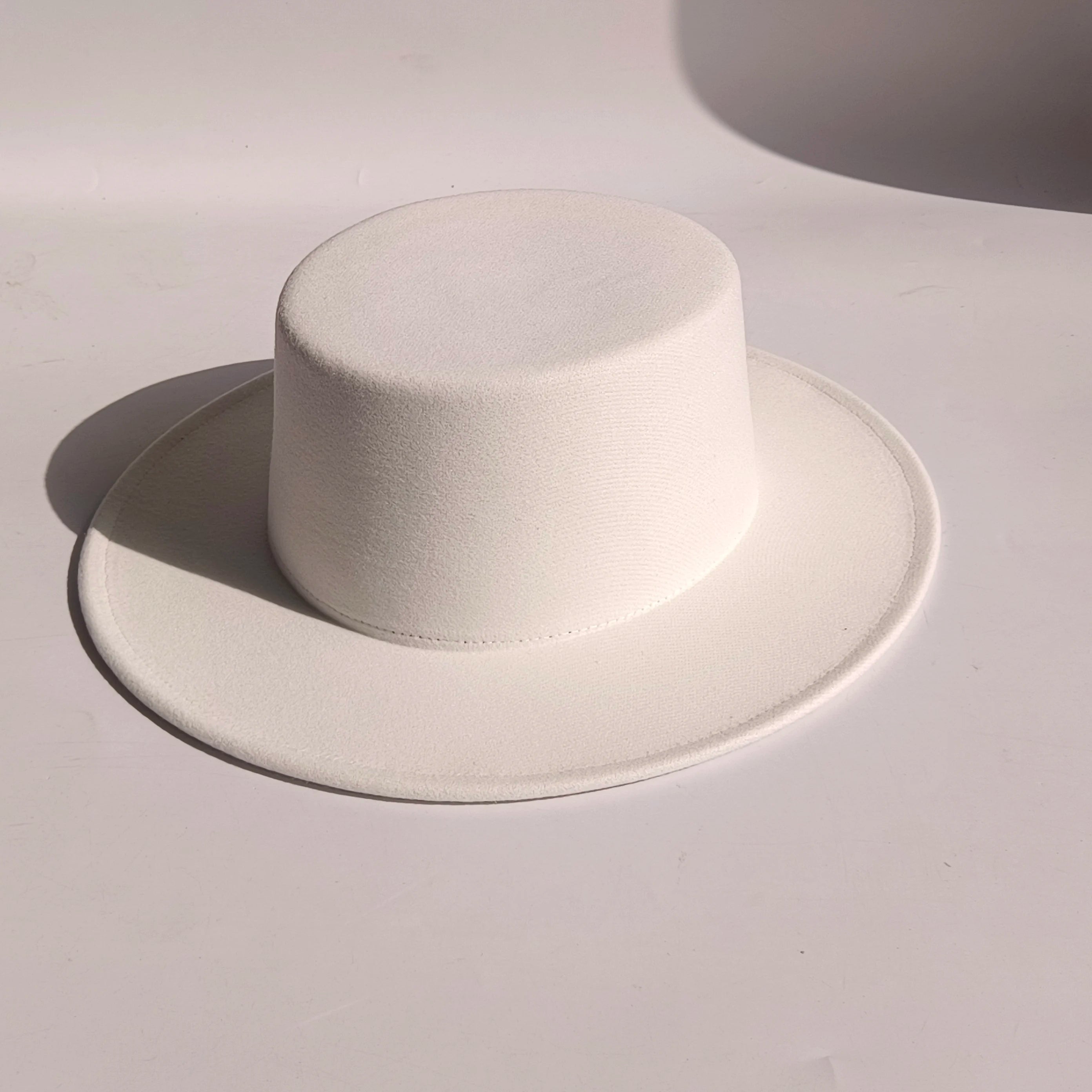 French Felt Flat-Top Wide-Brim Hat — Ivory | KIMLUD