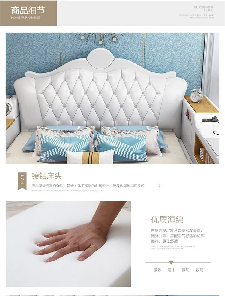 Solid Wood Headboard Storage Bed With Drawers — Ivory White | KIMLUD