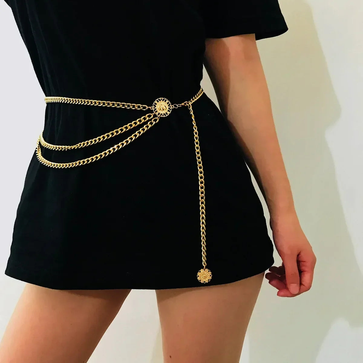 Metal Punk Hip Hop Waist Chain Multilayer With Long Tassel Coin Pendant — Silver | KIMLUD