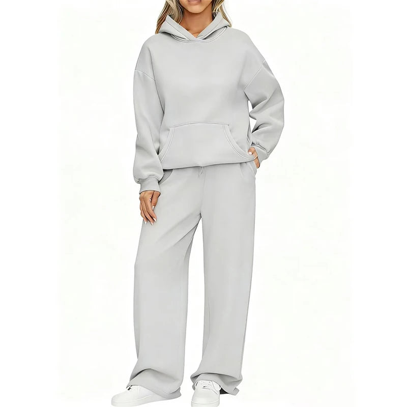 Terry Knit Hoodie Two-Piece Set Relaxed — Black | KIMLUD