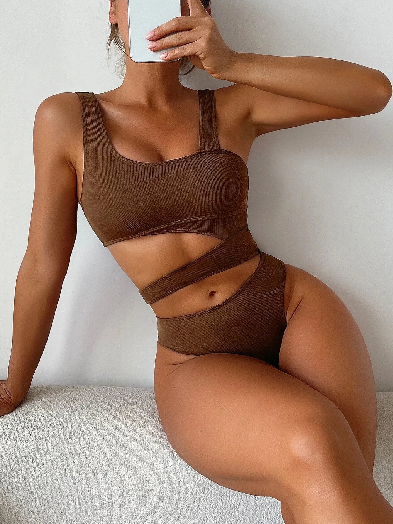 Sexy One Piece Swimsuit Women One Shoulder Hollow Out High Waist Bikini 2024 Summer Rib Backless Bathing Suit Swimwear Monokini