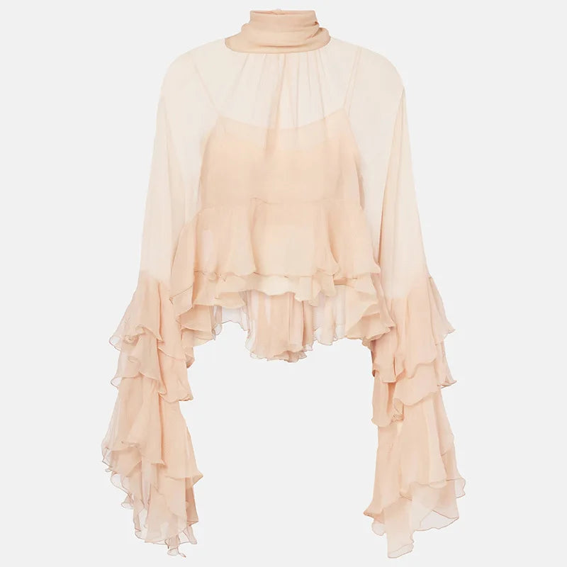 Long-Sleeved Top – Mesh Edge Design – Broadcloth | KIMLUD