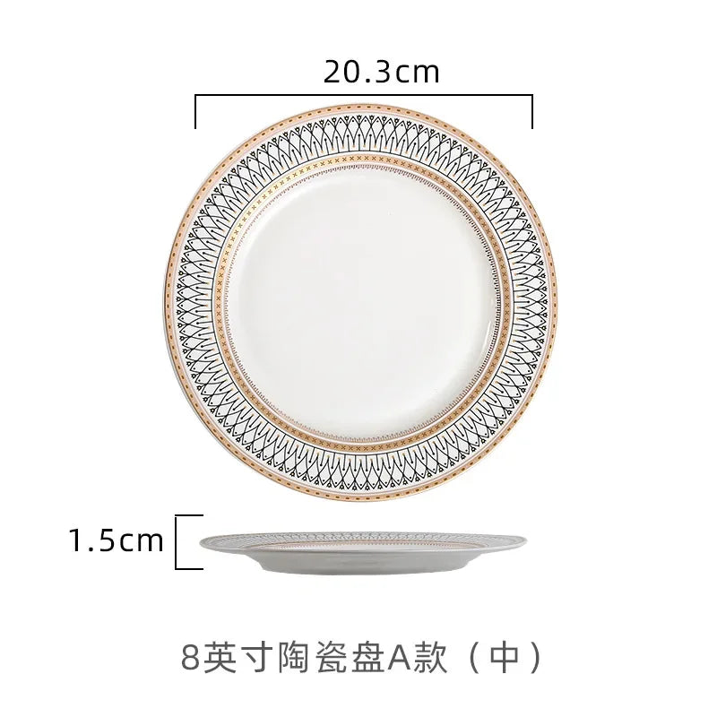 Ceramic Dinner Plates Golden Bead Trim — White | KIMLUD