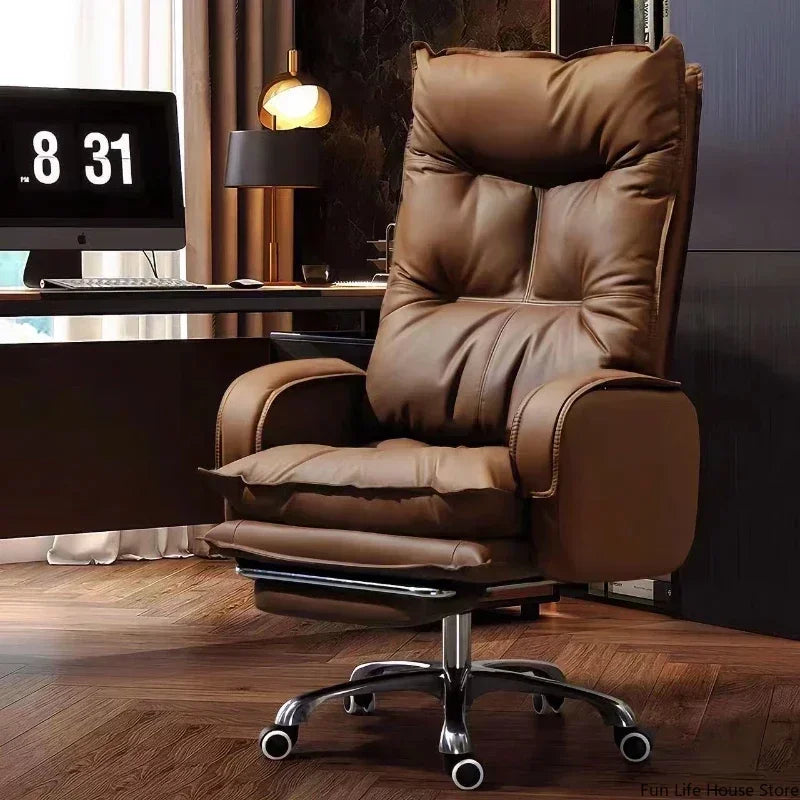 Cortex Leather-Blend Office Chair Executive Desk Chair With Ergonomic High Back — Cognac Brown | KIMLUD