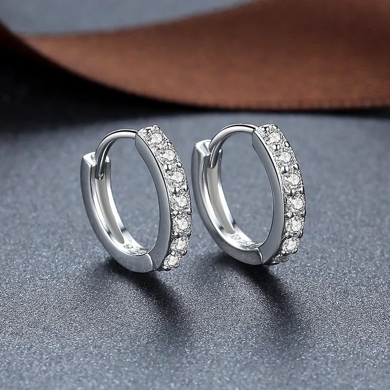 Sterling Silver Earrings Shining Zircon Circle Hoops — Silver | KIMLUD