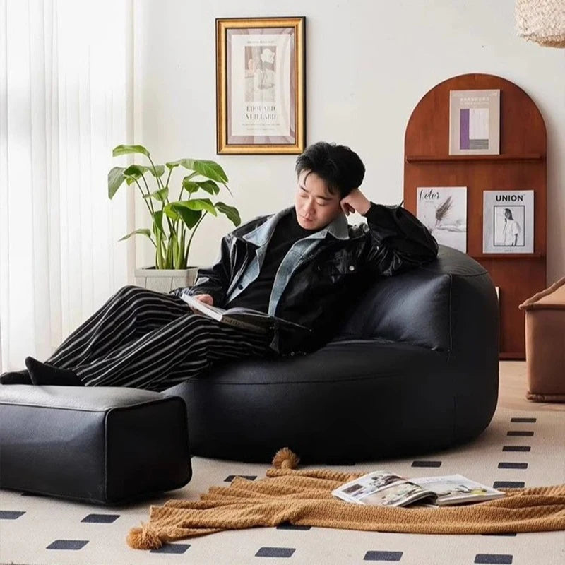 Lazy Sofas Living Room Single Sofa Modern Design Sofa for 1 Person Can Lie Down Beanbag Tatami Thickened Leather Home Furniture