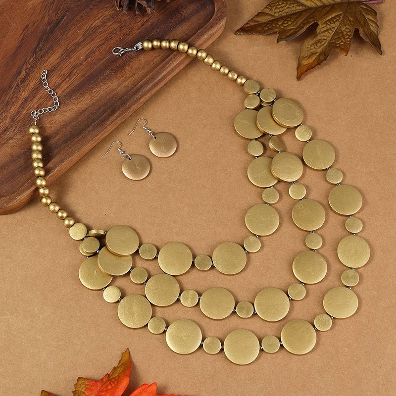 Statement Wooden Bead Solid Jewelry Set — Gold | KIMLUD