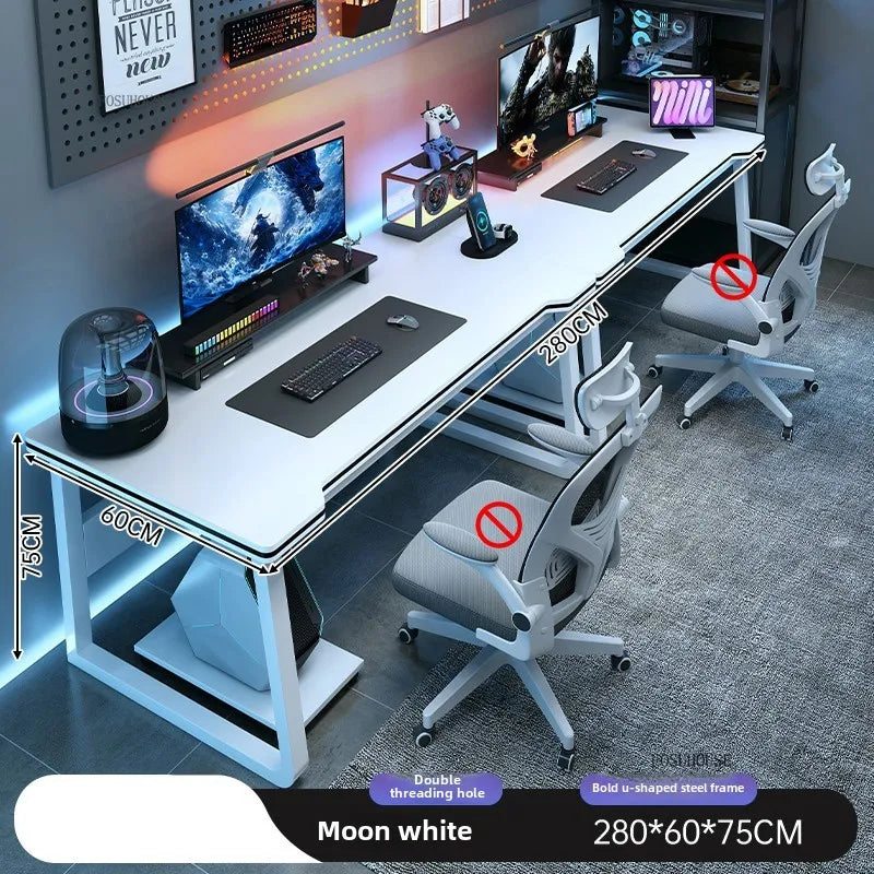Matte Finish Desk Double Computer — Black | KIMLUD