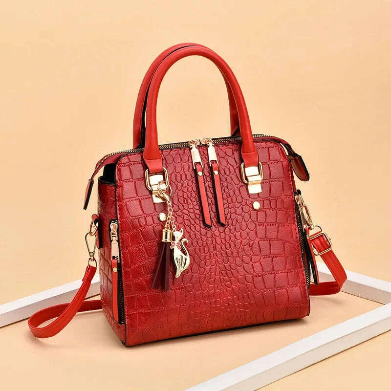 KIMLUD, Luxury Design Alligator Handbags Big Capacity PU Leather Tassel Crossbody Shoulder Bags For Women Messenger Ladies Shoulder Bag, KIMLUD Womens Clothes