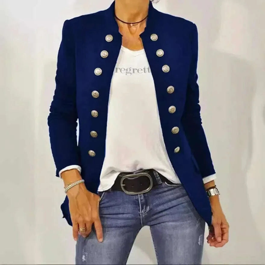 womens-solid-color-stand-up-collar-cardigan-button-decoration-casual-jacket-autumnwinter-2024-autumn-kimlud-kimlud-33920930