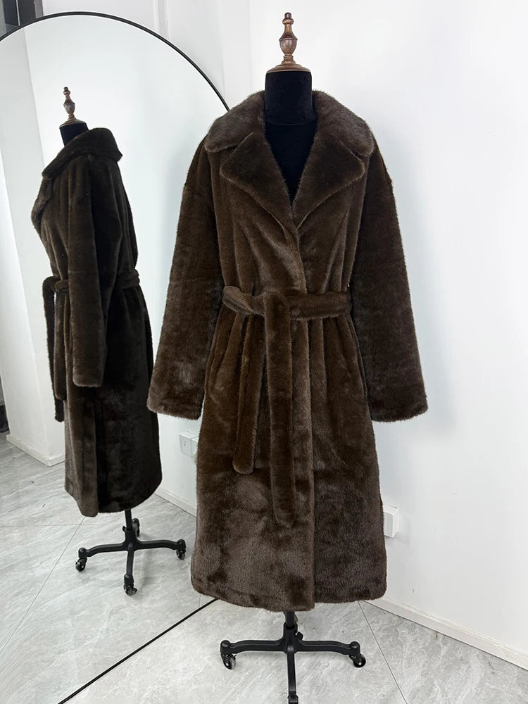 Long Coat – Open Front – Faux Fur – Thick Plush Warmth | KIMLUD