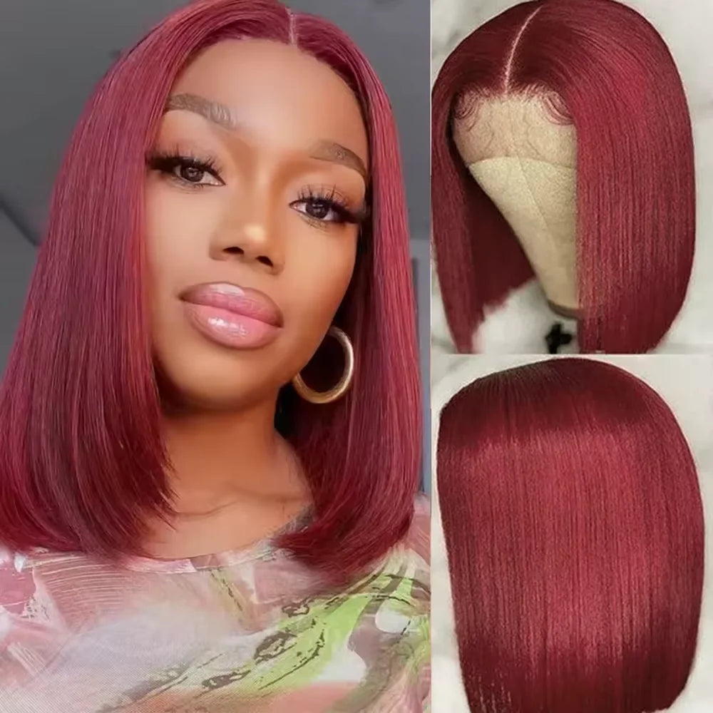 Bob Wig – 99J Colored Straight Hair – Swiss Lace 13x4 – 8-14 Inch | KIMLUD
